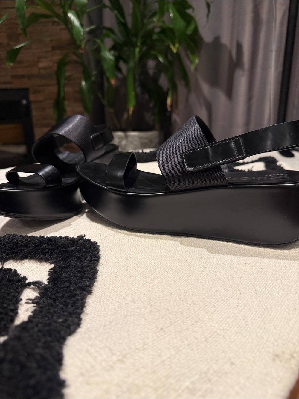 Pedro Garcia Black Platform Slingback Sandals with Velcro Strap size 39